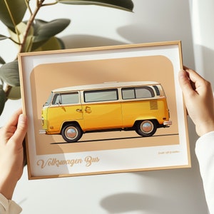 Volkswagen Type 2 landscape print, Volkswagen Bus poster, VW Bus wall art, VW Bus painting, VW Bus print in multiple sizes, Gift