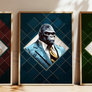 Any Colour - Gorilla in suit poster - Gorilla poster - Personalised print - Animal Art