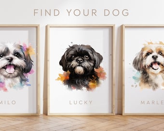 Pôster personalizado para cachorro - Pôster Shih Tzu - Impressão de cachorro Shih Tzu - Filhote de cachorro Shih Tzu Aquarela - Personalize o nome do cachorro - Presente para cachorro