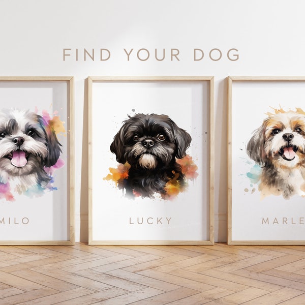 Custom dog poster - Shih Tzu poster -  Shih Tzu dog print -  Shih Tzu puppy Watercolour - Personalise dog name - Dog gift