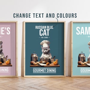 Any colour - Russian Blue Cat kitchen poster -  Russian Blue Cat poster -  Russian Blue Cat Custom text print - Personalised print - Pet Art
