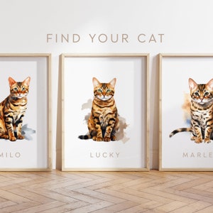Jede Farbe - Bengal Katze - Bengal Katze Poster - Benutzerdefinierter Text Druck - Personalisierter Druck - Haustierkunst - Aquarell Kunst
