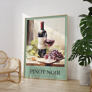 Cualquier color, Impresión de vino Pinot Noir, Póster de bebida Pinot Noir, Obra de arte Pinot Noir, Impresión de cocina, Impresión de restaurante, Cualquier tamaño