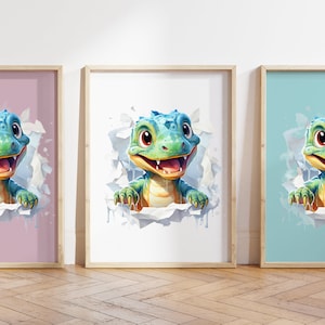 Cualquier color, Impresión de dinosaurio bebé, Póster de dinosaurio bebé, Impresión de animal bebé, Póster de animal bebé, Arte de guardería, Arte animal, Cualquier tamaño
