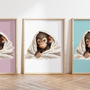 Cualquier color - Impresión de mono bebé - Cartel de mono bebé - Impresión de animales bebé - Cartel de animales bebé - Arte infantil - Arte animal - Cualquier tamaño