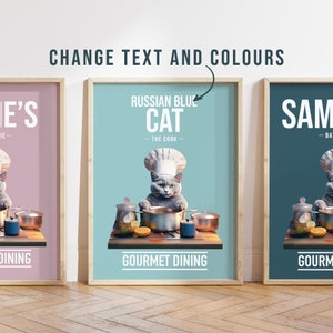 Any colour - Russian Blue Cat kitchen poster -  Russian Blue Cat poster -  Russian Blue Cat Custom text print - Personalised print - Pet Art