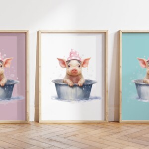 Cualquier color, Impresión de lechón en el baño, Póster de Lechón en el baño, Impresión de animal bebé, Póster de animal bebé, Arte de guardería, Arte animal, Cualquier tamaño