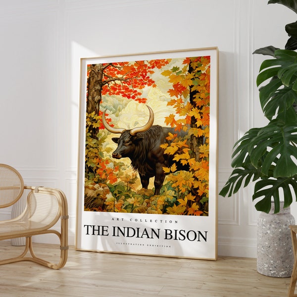 Any colour - The Indian Bison Print - The Bison poster - Gaur Art - Vintage print - Any Size