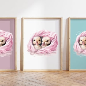 Cualquier color, Impresión de patos gemelos para bebés, Póster de patos gemelos para bebés, Impresión de animales para bebés, Póster de animales para bebés, Arte para guardería, Arte animal, Cualquier tamaño