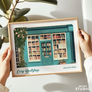 Personalised Text, book shop poster, book shop print, book shop poster, book shop illustration, book shop art, cute book shop, bookish gift
