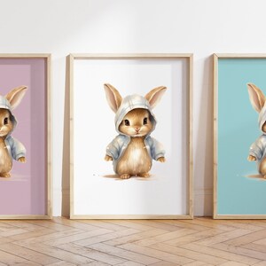 Cualquier color, Impresión de conejito con abrigo, Póster de conejito, Impresión de animal bebé, Póster de animal bebé, Arte de guardería, Arte animal, Cualquier tamaño