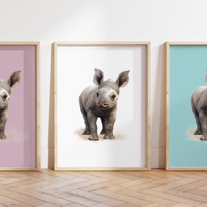 Qualsiasi colore - Stampa di rinoceronte per bambini - Poster di rinoceronte per bambini - Stampa di animali per bambini - Poster di animali per bambini - Arte dell'asilo nido - Arte degli animali - Qualsiasi dimensione