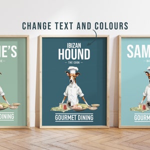 Any Colour - Ibizan Hound in kitchen poster - Ibizan Hound poster - Custom text print - Personalised print - Pet Art