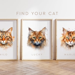 Custom cat poster - Somali cat poster - Somali cat print - Personalise cat name - Cat gift