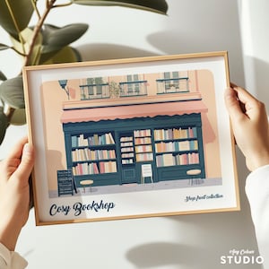 Personalised Text, book shop poster, book shop print, book shop poster, book shop illustration, book shop art, cute book shop, bookish gift