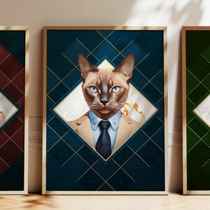Any Colour - Siamese Cat in suit poster - Siamese Cat poster - Personalised print - Pet Art