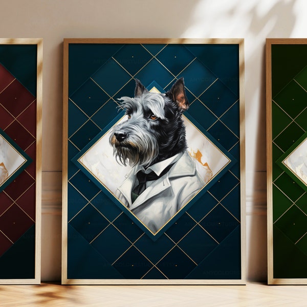 N'importe quelle couleur - poster chien terrier écossais en uniforme - poster terrier écossais - impression personnalisée - art animalier