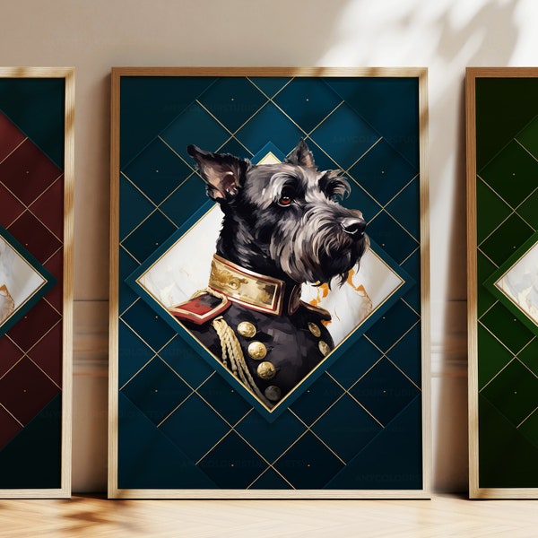 N'importe quelle couleur - poster chien terrier écossais en uniforme - poster terrier écossais - impression personnalisée - art animalier