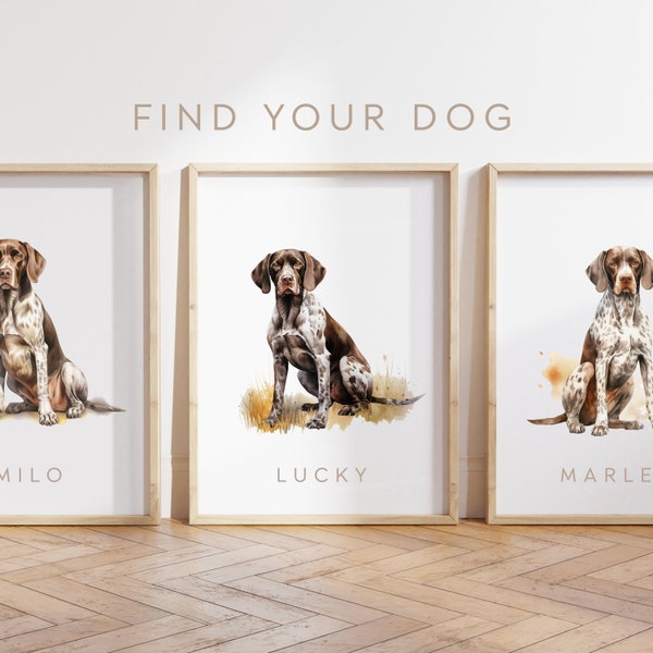 Any Colour - German Shorthaired Pointer Dog - Dog poster - Custom text print - Personalised print - Pet Art - Watercolour Art