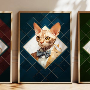 Jede Farbe - Devon Rex Katze im Anzug Plakat - Devon Rex Katze Plakat - Personalisierter Druck - Haustier Kunst