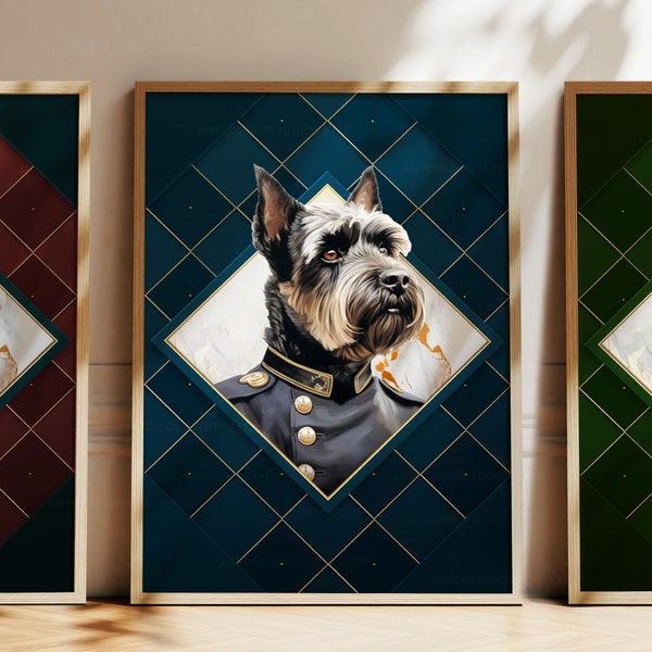 N'importe quelle couleur - poster chien terrier écossais en uniforme - poster terrier écossais - impression personnalisée - art animalier