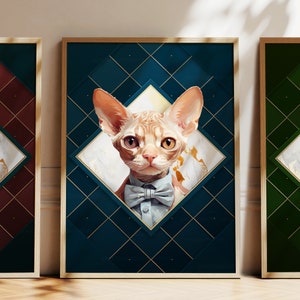Jede Farbe - Devon Rex Katze im Anzug Poster - Devon Rex Katze Poster - Personalisierter Druck - Haustierkunst