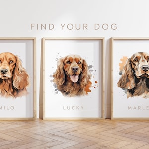 Custom dog poster - English Springer Spaniel poster - English Springer Spaniel dog print - Watercolour - Personalise dog name - Dog gift