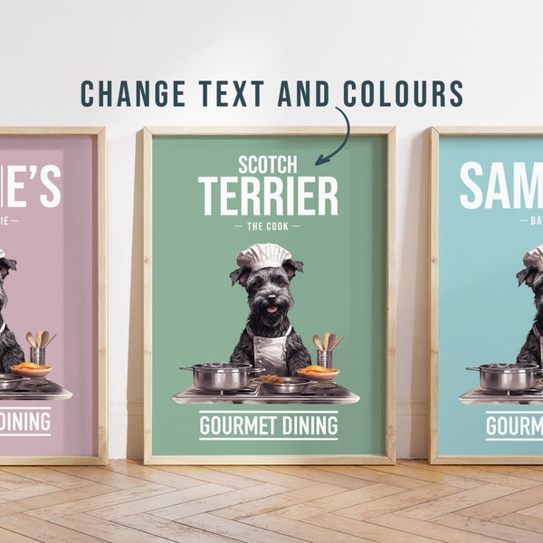 Toutes les couleurs - Poster Terrier écossais dans la cuisine - Poster Terrier écossais - Impression de texte personnalisée - Impression personnalisée - Art animalier