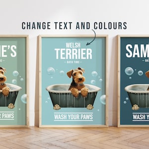 Elke kleur - Welsh Terrier in badposter - Welsh Terrier poster - Welsh Terrier Aangepaste tekstafdruk - Gepersonaliseerde print - Pet Art