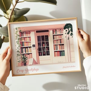 Personalised Text, book shop poster, book shop print, book shop poster, book shop illustration, book shop art, cute book shop, bookish gift