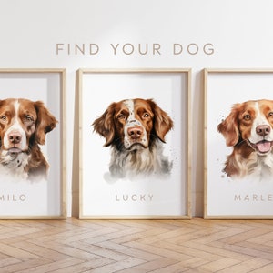 Cartel de perro personalizado - Cartel de perro de Bretaña - Impresión de perro de Bretaña - Acuarela de cachorro Brittany Spaniel - Personalizar