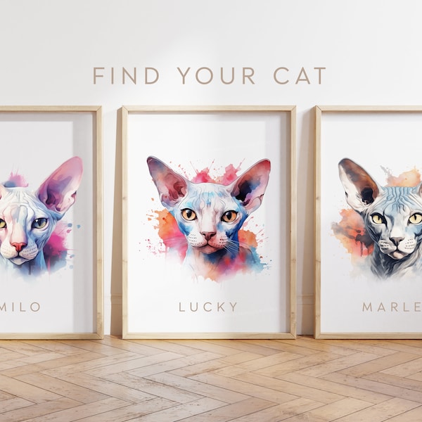 Custom cat poster - Sphynx cat poster - Sphynx cat print - Personalise cat name - Cat gift