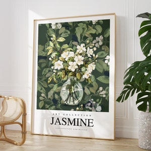 Cualquier color - Flores de jazmín en jarrón estampado - Póster de jazmín - Arte de jazmín - Impresión vintage - Cualquier tamaño