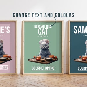 Any colour - Russian Blue Cat kitchen poster -  Russian Blue Cat poster -  Russian Blue Cat Custom text print - Personalised print - Pet Art
