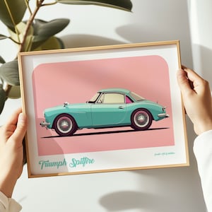 Triumph Spitfire landscape print, Triumph poster, Triumph wall art, Triumph painting, Triumph print in multiple sizes, Gift