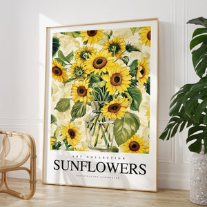 Cualquier color - Flores de girasol en jarrón estampado - Cartel de girasol - Arte de girasol - Impresión vintage - Cualquier tamaño