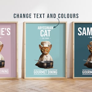 Any colour - Abyssinian cat in kitchen poster -  Abyssinian cat poster -  Abyssinian cat Custom text print - Personalised print - Pet Art