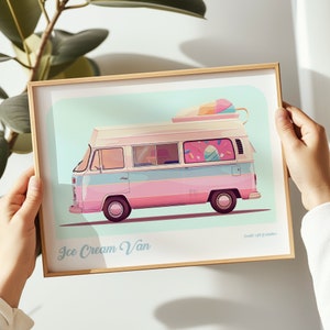 Ice Cream Van landscape print, Ice Cream Van poster, Ice Cream Van wall art, Ice Cream painting, Street Food print in multiple sizes, Gift