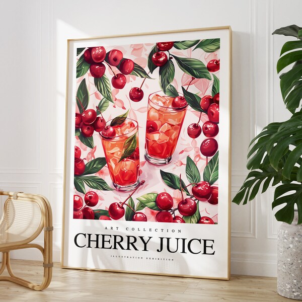 Any colour  - Cherry Juice Print - Cherry Juice drink poster - Cherry Juice Art - Kitchen print - Restaurant print - Any Size