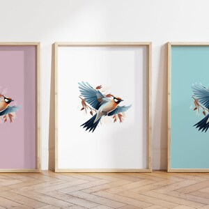Boho Waxwing Bird - Impressão Boho Waxwing - Arte Boho Waxwing - Arte de pássaros - Impressão de pássaros - Qualquer tamanho