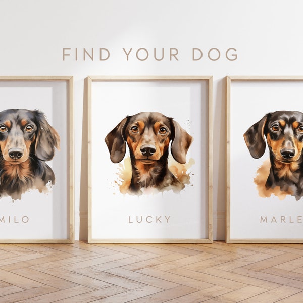 Custom dog poster - Miniature Dachshund poster - Miniature Dachshund dog print - Watercolour - Personalise dog name - Dog gift