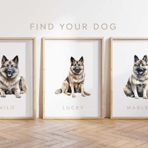 Any Colour - Norwegian Elkhound Dog - Norwegian Elkhound Dog poster - Custom text print - Personalised print - Pet Art - Watercolour Art