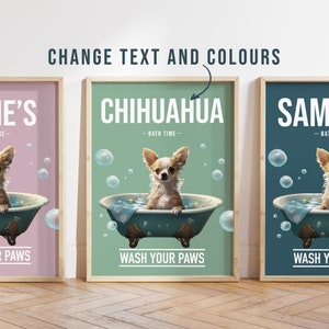 Any colour - Chihuahua in bath poster - Chihuahua poster - Chihuahua Custom text print - Personalised print - Pet Art