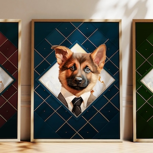 Elke kleur - poster Duitse herder in pak - poster Duitse herder - Gepersonaliseerde afdruk - Dierenkunst