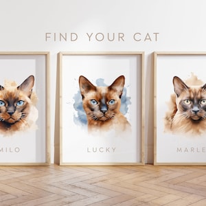 Custom cat poster - Burmese cat poster - Burmese cat print - Burmese kitten - Cat gift - Pet Portraits