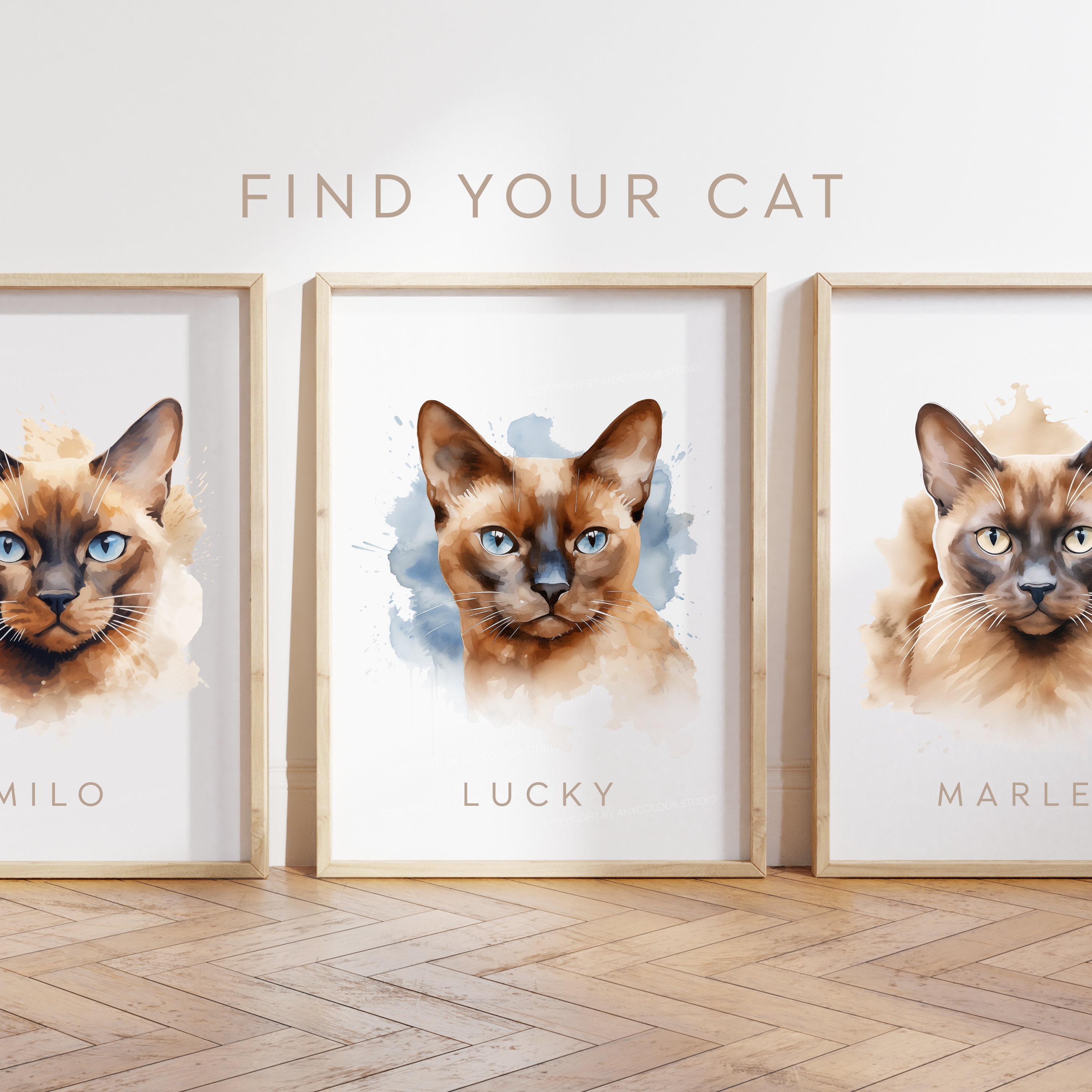 カスタム猫ポスター - ビルマ猫ポスター - ビルマ猫プリント - ビルマ子猫 - 猫ギフト - ペットポートレート - Etsy 日本, image size:3000x3000