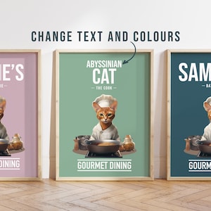 Any colour - Abyssinian cat in kitchen poster -  Abyssinian cat poster -  Abyssinian cat Custom text print - Personalised print - Pet Art