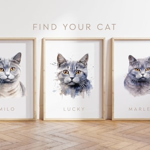 Aangepaste kattenposter - poster Brits korthaar - Britse korthaar print - personaliseer naam kat - kattencadeau