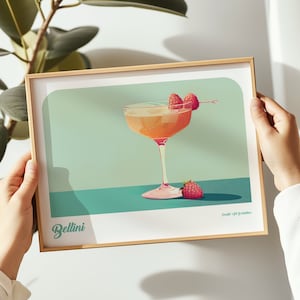 Bellini Cocktail landscape print, Bellini poster, Bellini wall art, Food and drinks poster