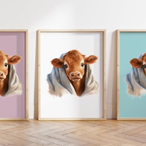 Cualquier color, Impresión de becerro de Jersey de bebé, Póster de becerro de bebé, Impresión de animal bebé, Póster de animal bebé, Arte de guardería, Arte animal, Cualquier tamaño